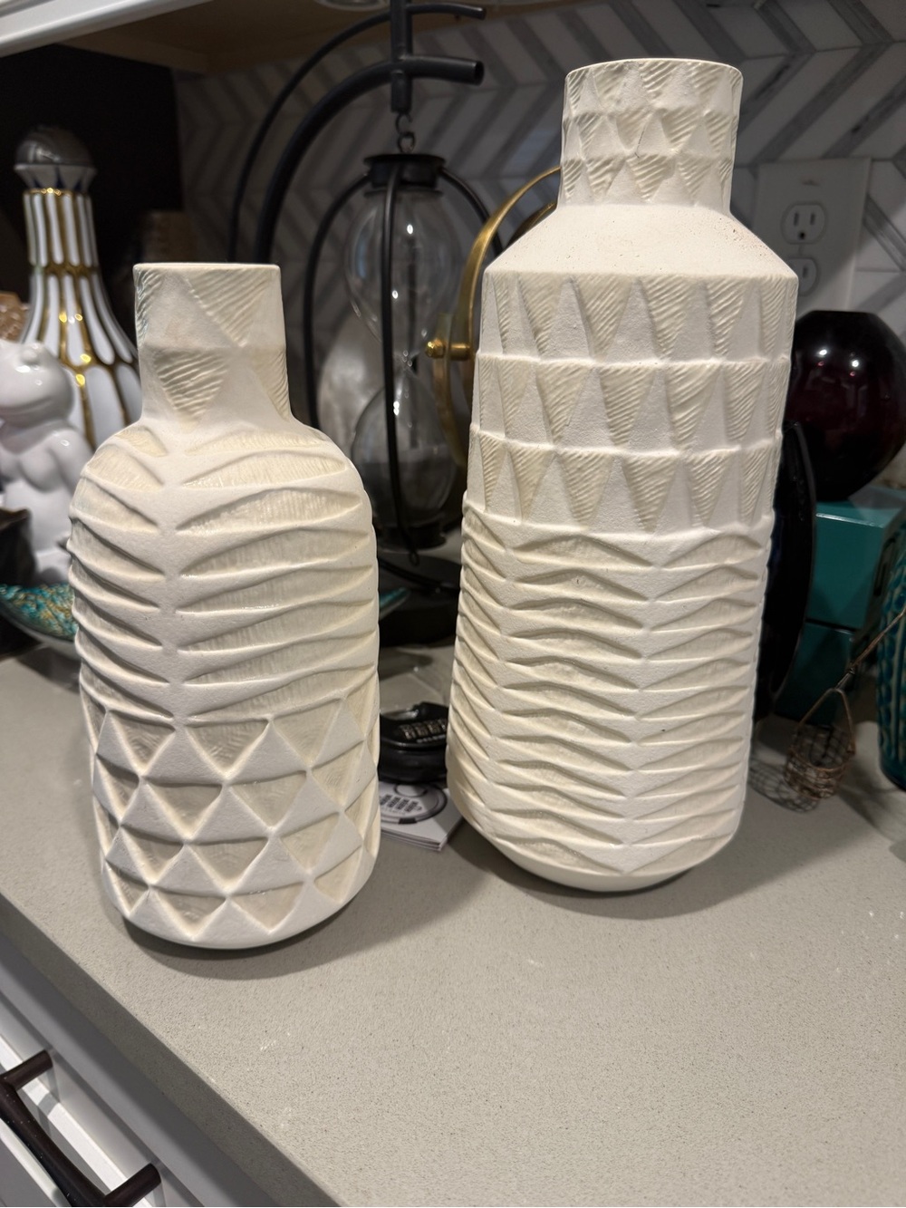 West Elm Cream Textured Ceramic Vase Pair